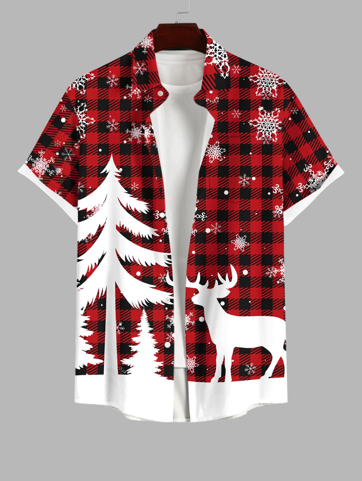 Matchable Couple Christmas Tree Elk Snowflake Plaid Print Shirt or Plus Size Knee Length Fit and Flare Retro Xmas Dress - Image 4