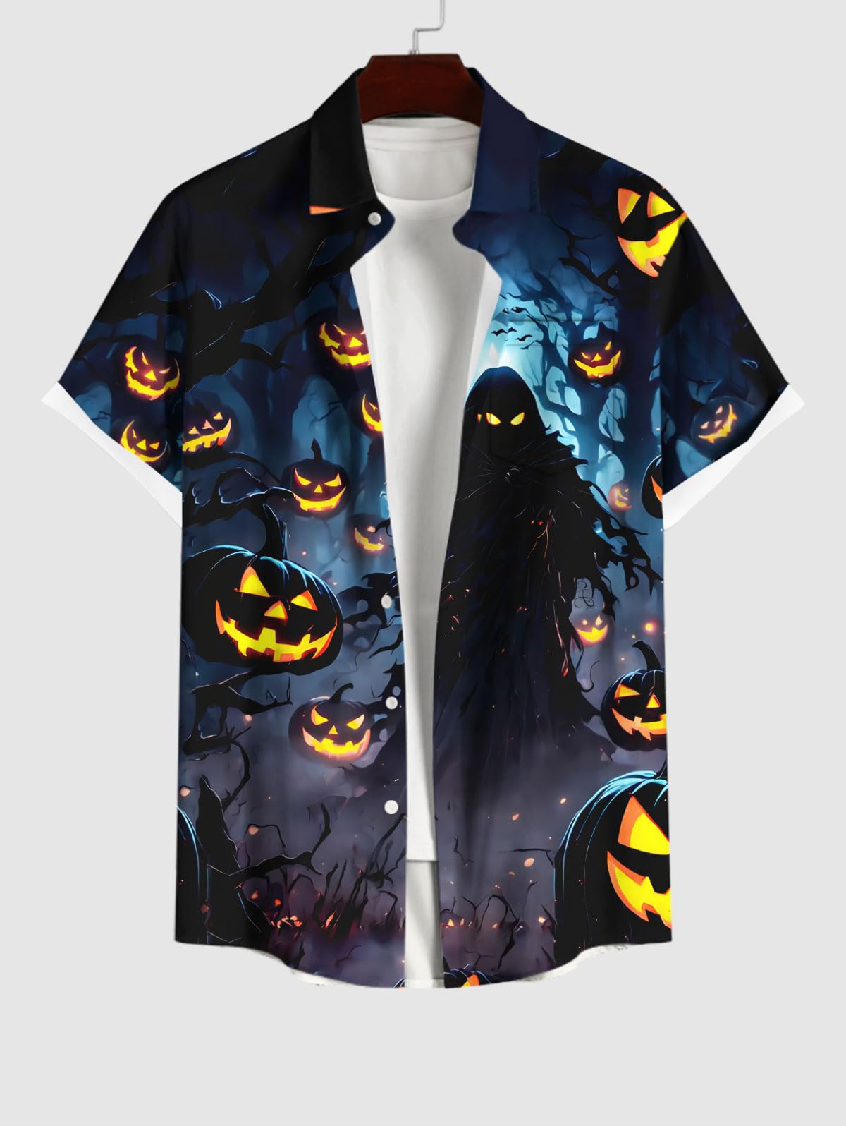 Matchable Couple Halloween Costume Ghost Pumpkin Print Shirt or Plus Size Knee Length Cinched Ruched Tee Dress - Image 4