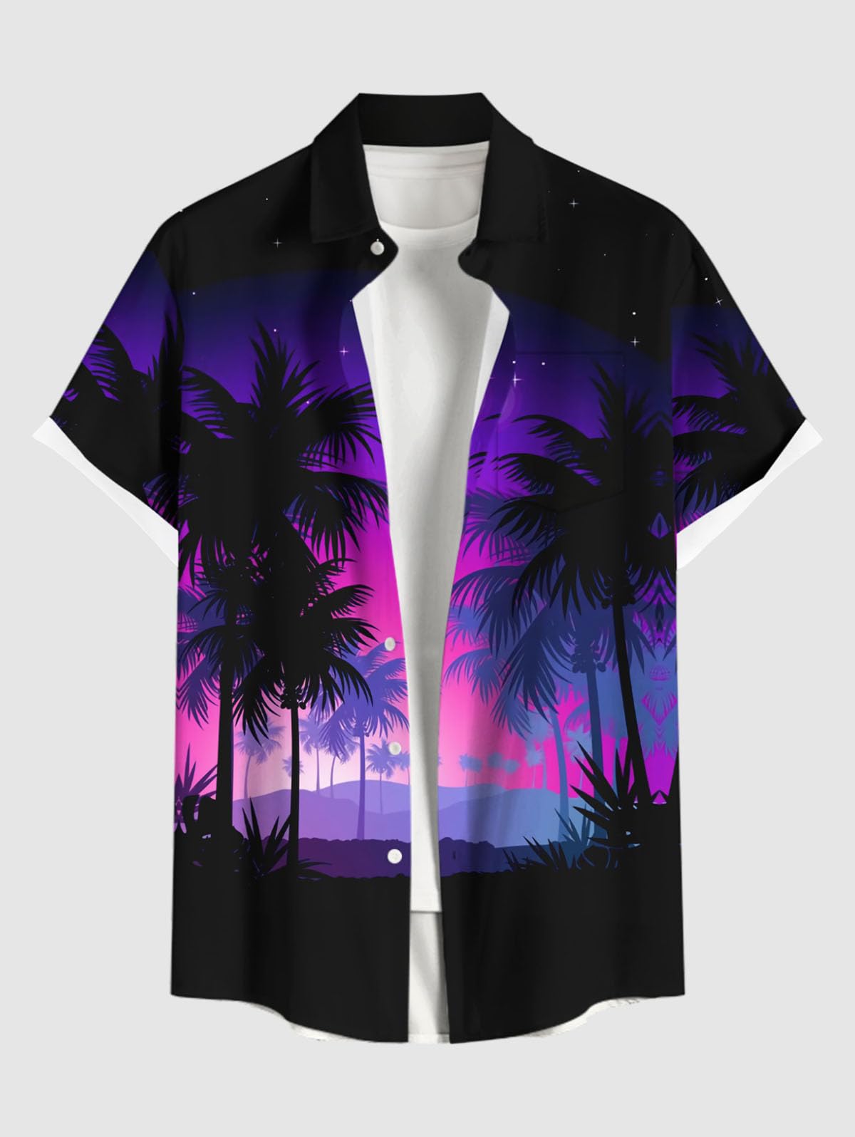 Matchable Couple Hawaiian Coconut Tree Print Shirt or Plus Size Midi Cold Shoulder Dress - Image 3