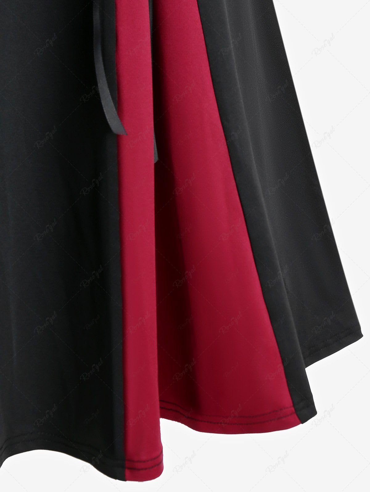 ROSE GAL Plus Size Gothic Lace Up Two Tone Godet Hem Midi A Line High Waisted Skirt - Image 5