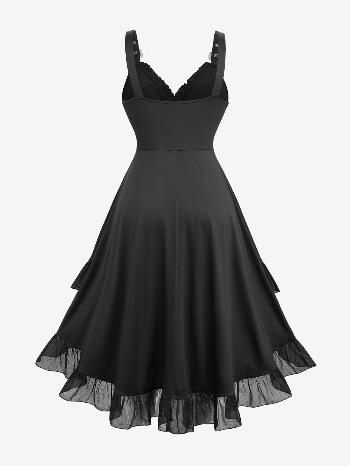 ROSE GAL Plus Size Romantic Goth Sleeveless Dress for Women Lace-up Layered Ruffle High Low Hem Maxi Flowy Tank Dress - Image 3