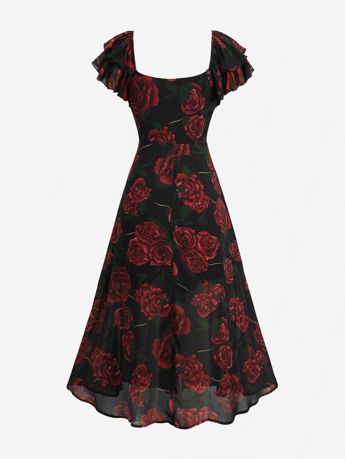 ROSE GAL Plus Size Womems Summer Flowy Milkmaid Dress Boho Square Neck Puffs Sleeves Dress - Image 3