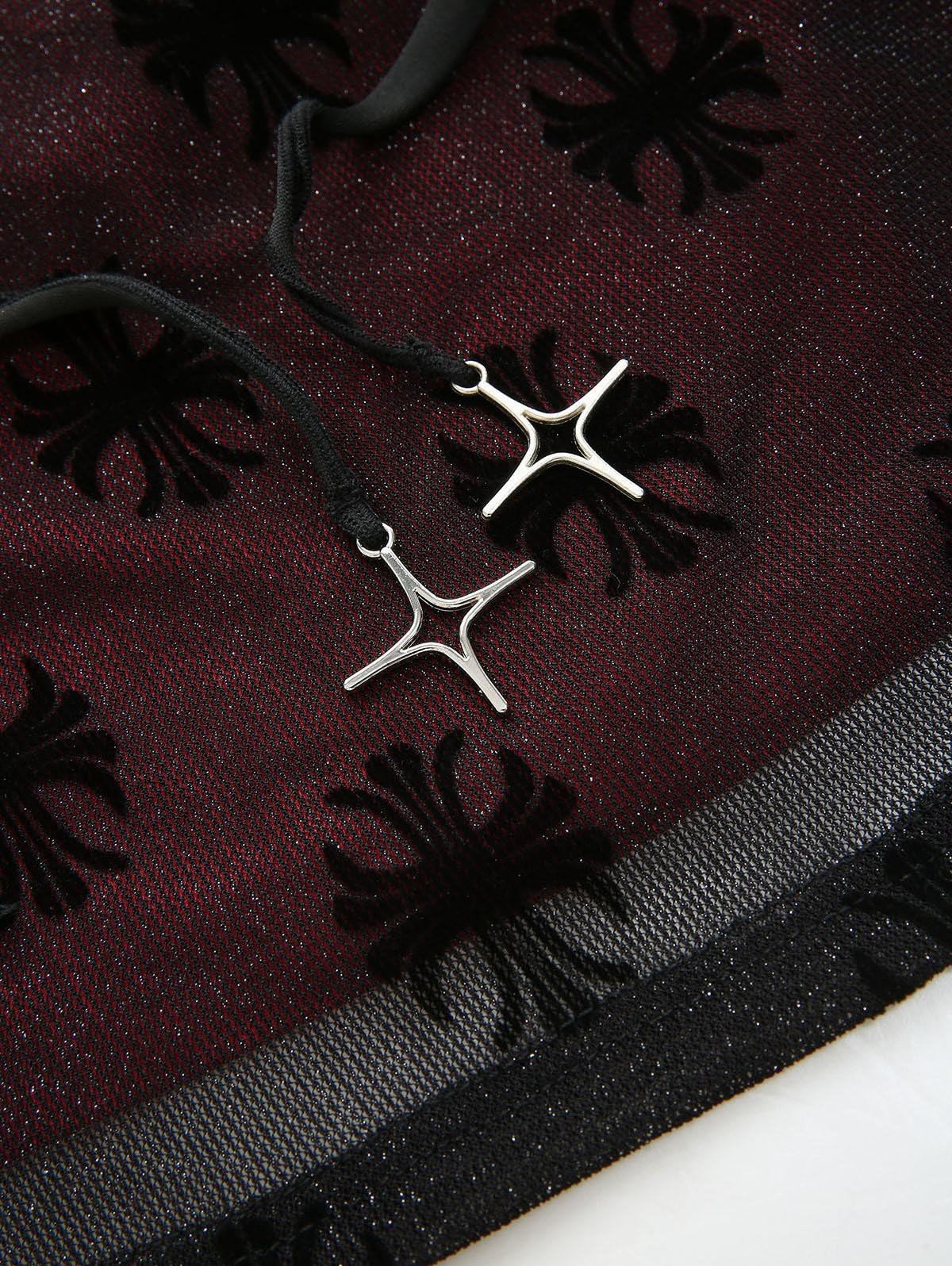 ROSE GAL Plus Size Women Goth Silver Mesh Flocking Corset Tank Top - Image 5