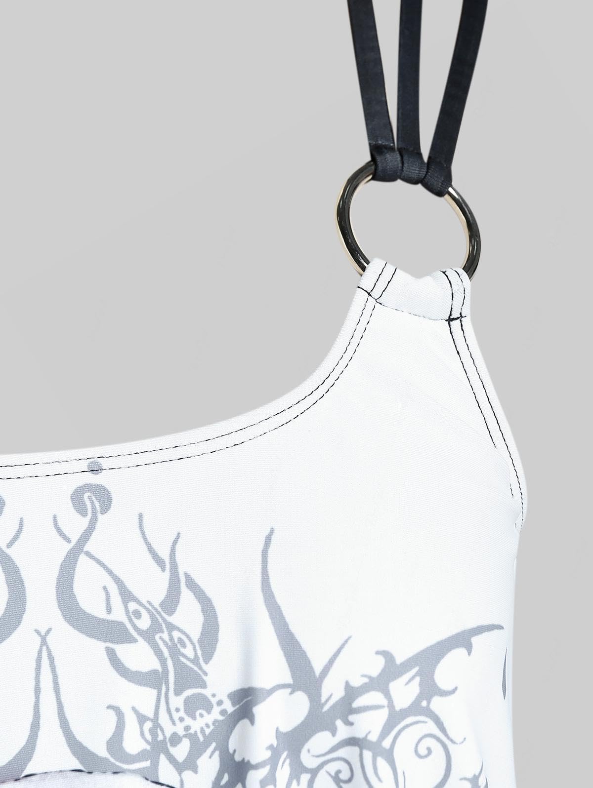 ROSE GAL Plus Size Women Gothic Two Piece Tankini Swimsuits 2 Piece Strappy Skulls Tummy Control Bathing Suits - Image 5