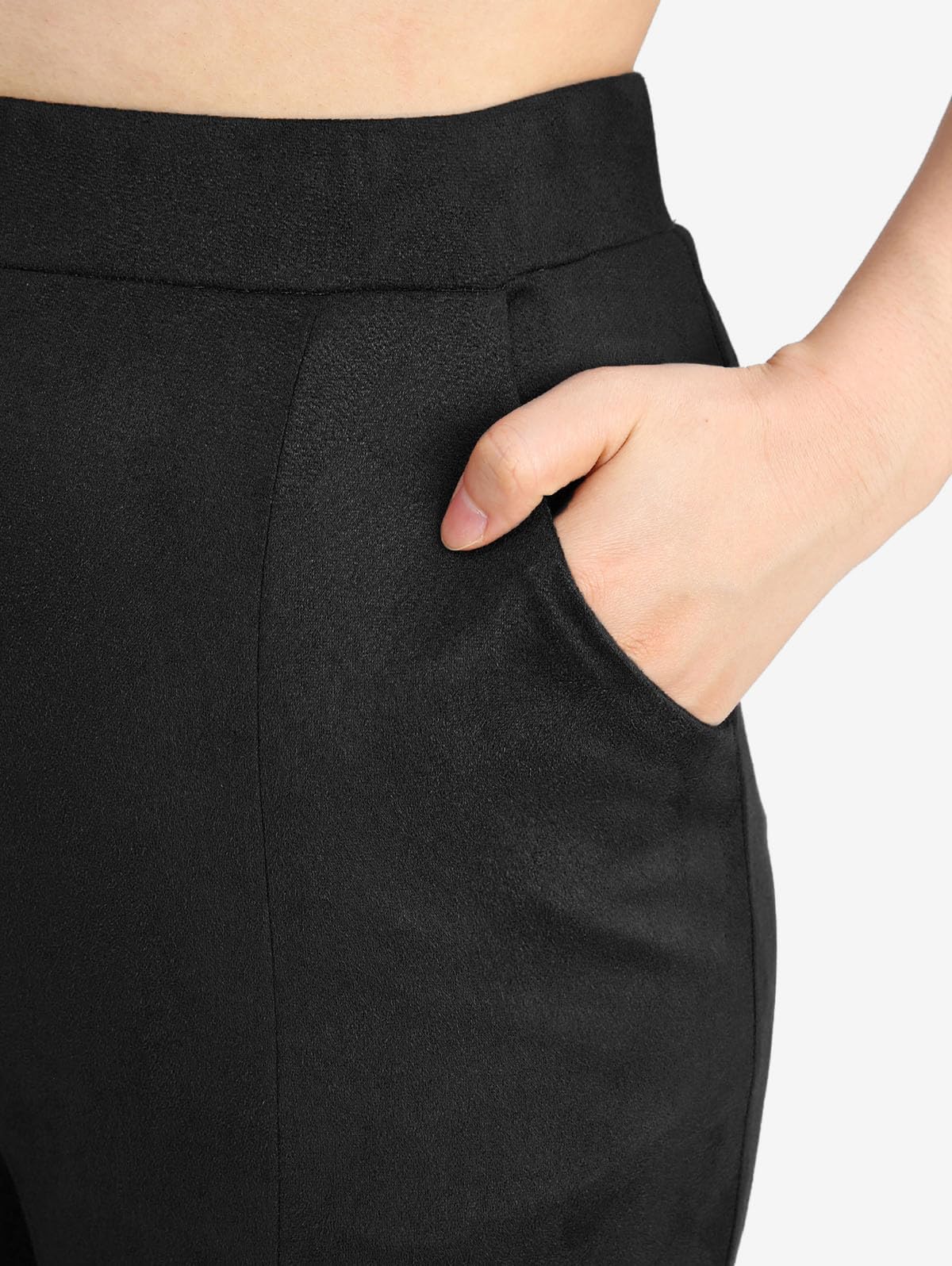 ROSE GAL Plus Size Women High Waisted Flare Pants Lace Patchwork Faux Suede Bell Bottom Pants with Pockets Long Trousers - Image 5