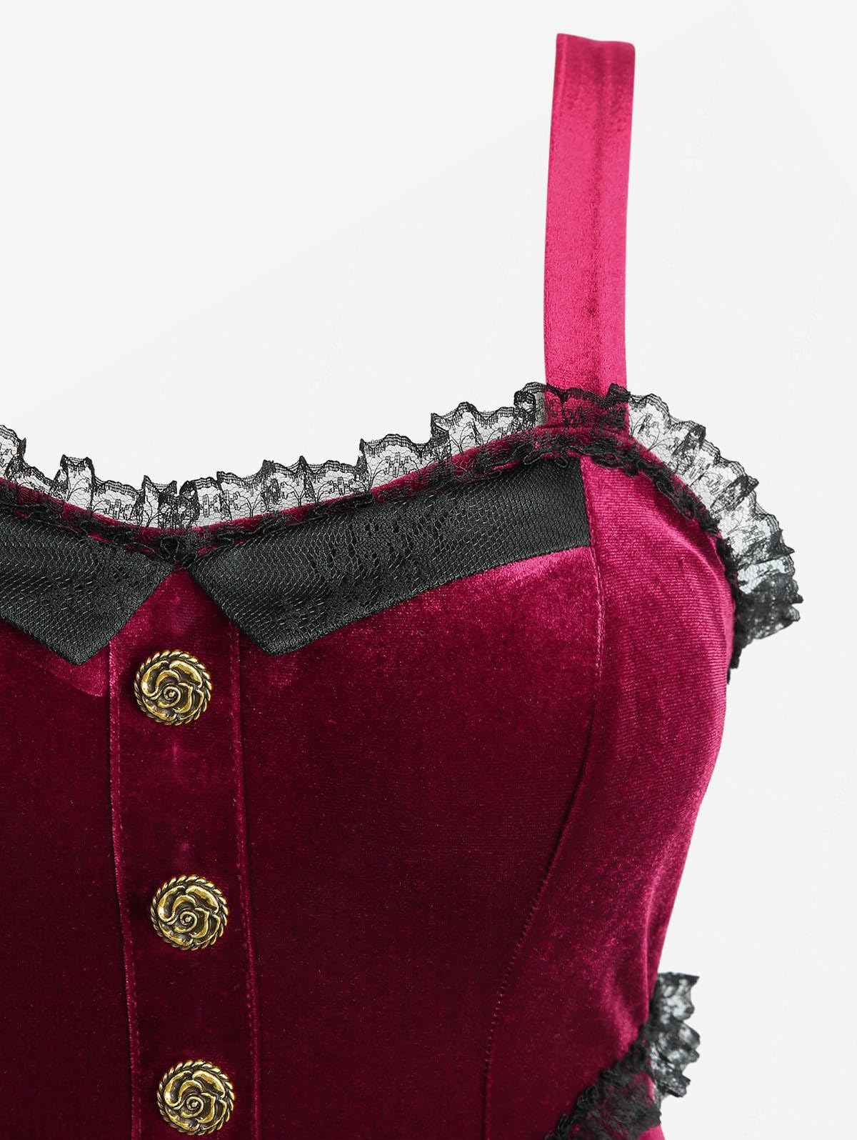 ROSE GAL Plus Size Womens 1950s Vintage Buttons Velvet Cocktail Party Dress - Image 4