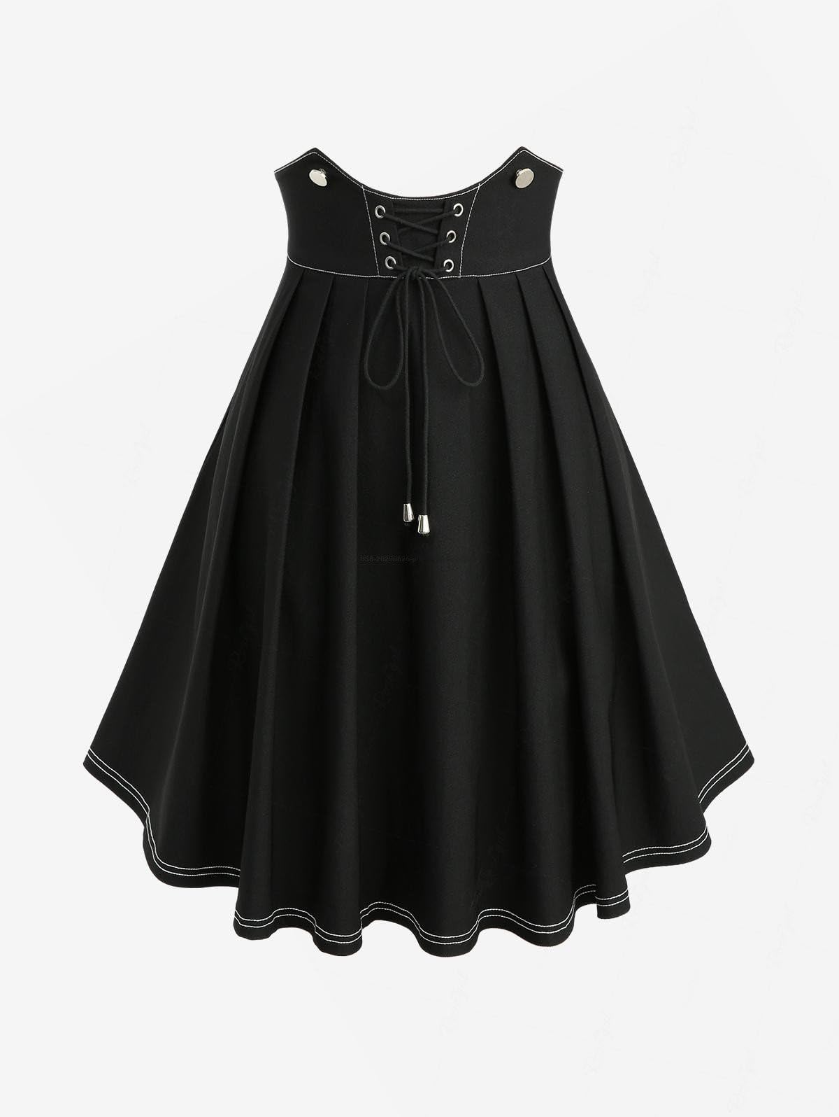 ROSE GAL Plus Size Womens Casual Suspender Skirt Back Zipper Lace-up Topstitching Skirt - Image 3