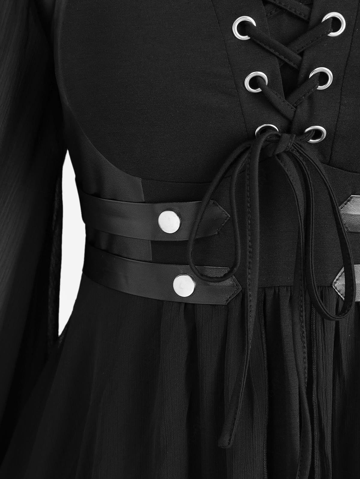 ROSE GAL Plus Size Womens Goth Grunge Trumpet Sleeves Tops - Image 4