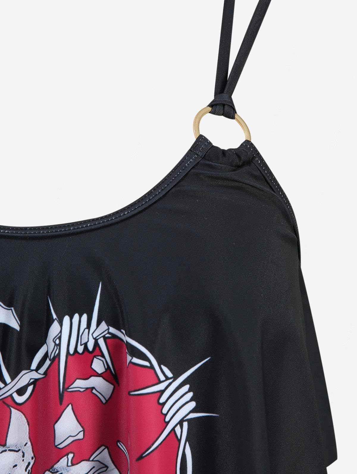 ROSE GAL Plus Size Womens Gothic Two Piece Tankini Swimsuts Skulls Tankini Set - Image 3