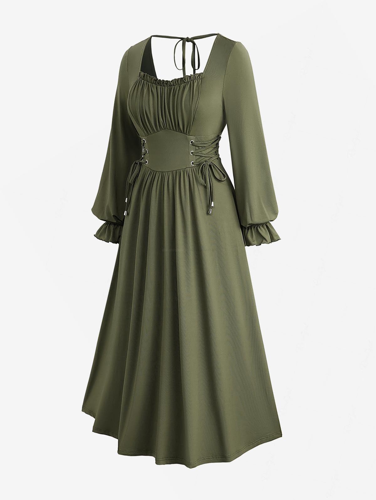 ROSE GAL Plus Size Womens Renaissance Medieval Fairy Square Neck Flowy Cottagecore Corset Peasant Costume Dress - Image 3