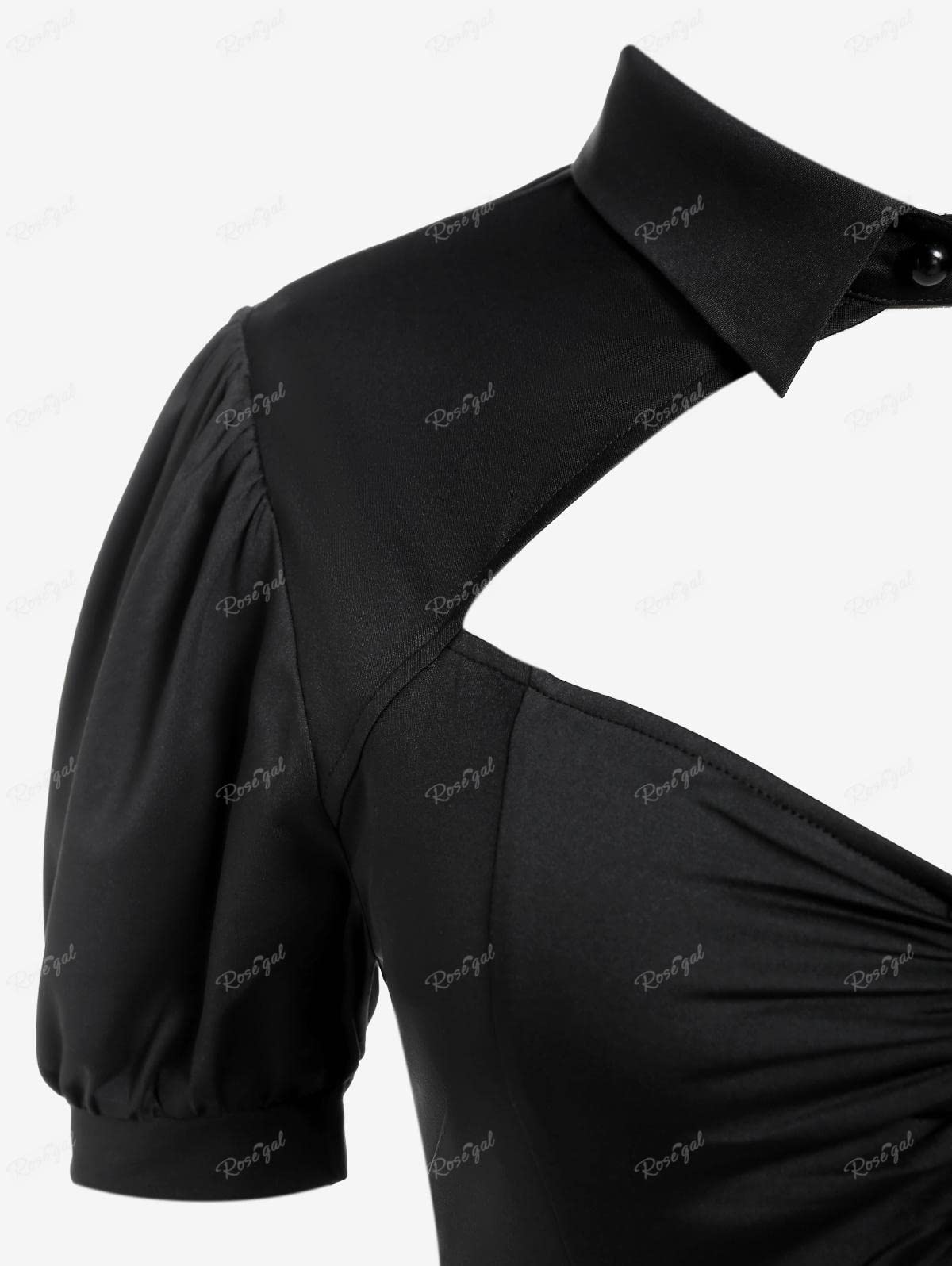 ROSE GAL Rosegal Plus Size Cutout Lace Up Ruched Shirted Collar A-Line Dress - Image 4