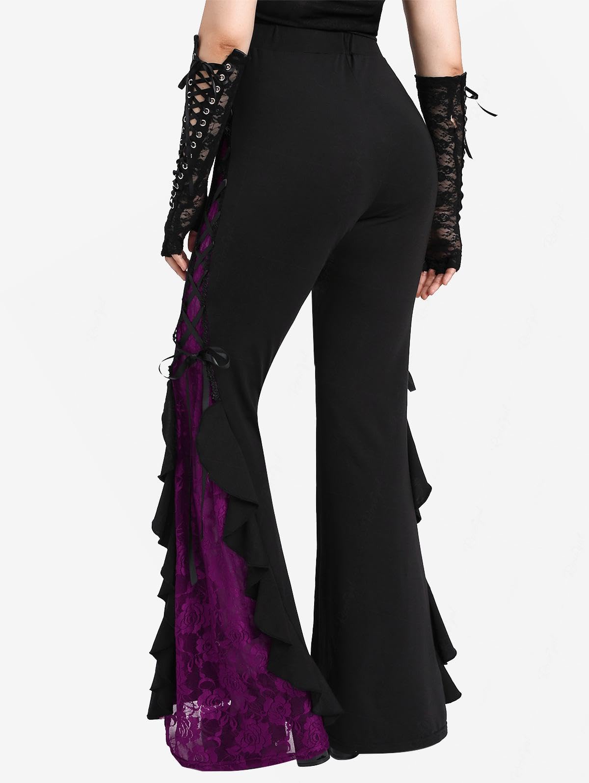 ROSE GAL Rosegal Women Plus Size Bell Bottoms Gothic Flare Pants - Image 4