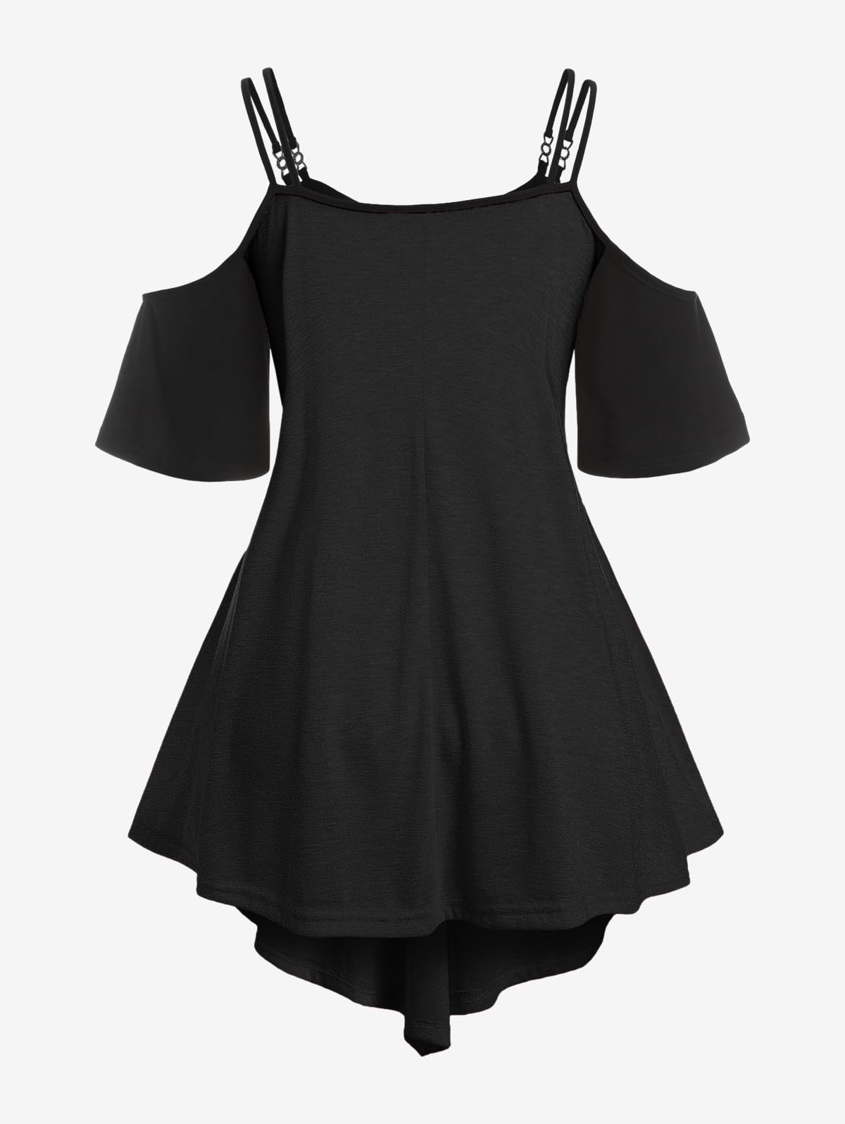 ROSE GAL Rosegal Women Plus Size Cold Shoulder Tee Lace-up Asymmetric Marled Short Sleeves Tee Open Shoulder Tunic Top - Image 3