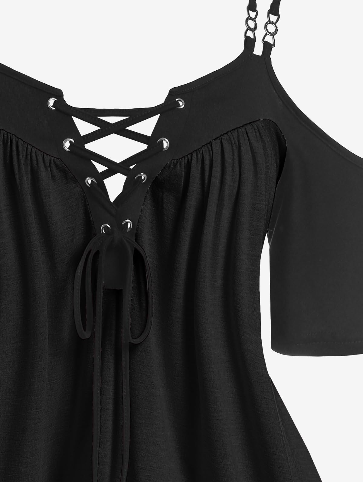 ROSE GAL Rosegal Women Plus Size Cold Shoulder Tee Lace-up Asymmetric Marled Short Sleeves Tee Open Shoulder Tunic Top - Image 4