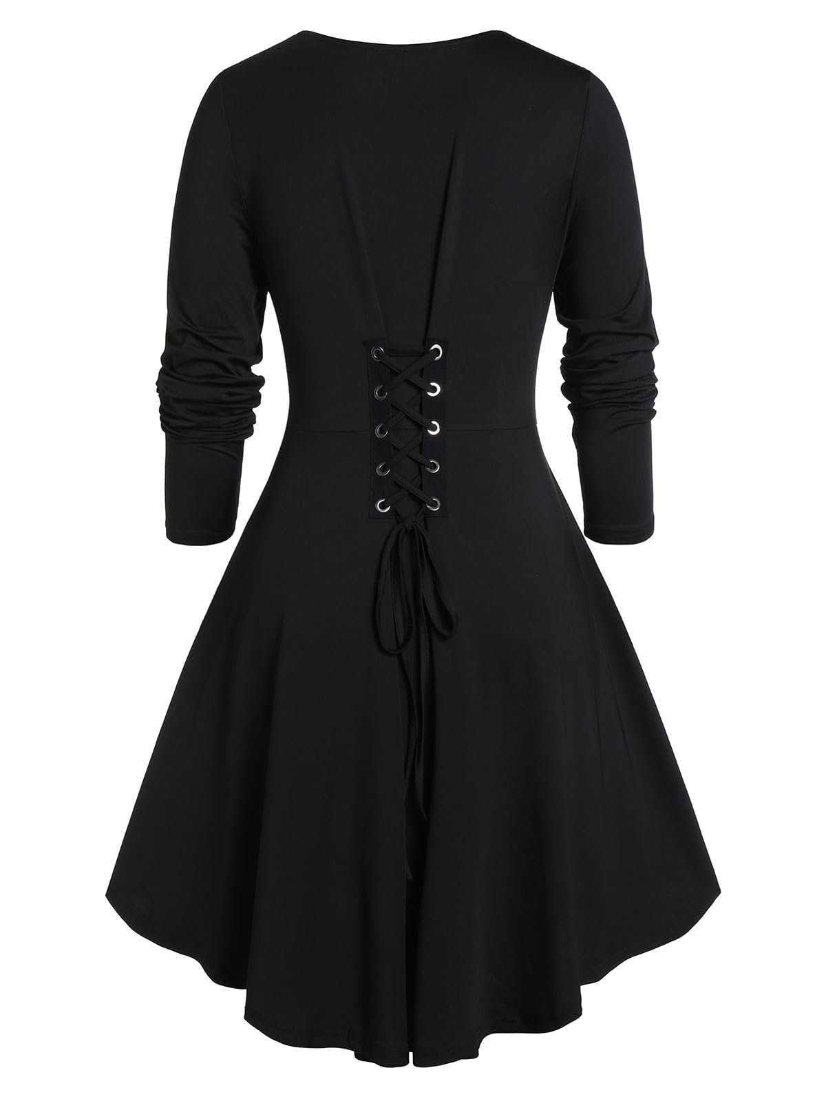 ROSE GAL Rosegal Womens Plus Size Gothic Lace-up Back Two Tone Ruched Grommets Buckle Long Sleeve High Low Hem Tunic T-Shirt - Image 4