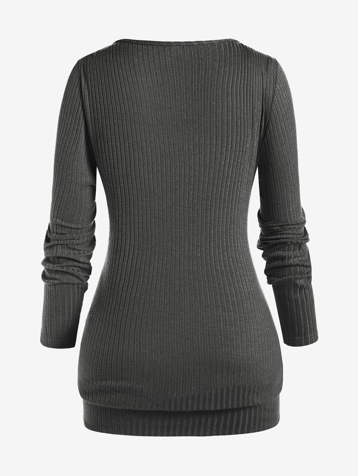 ROSE GAL Rosegal Womens Plus Size Wide Ribbed Keyhole Cutout Draped Ruched Surplice Wrap Long Sleeve Blouson Top - Image 4