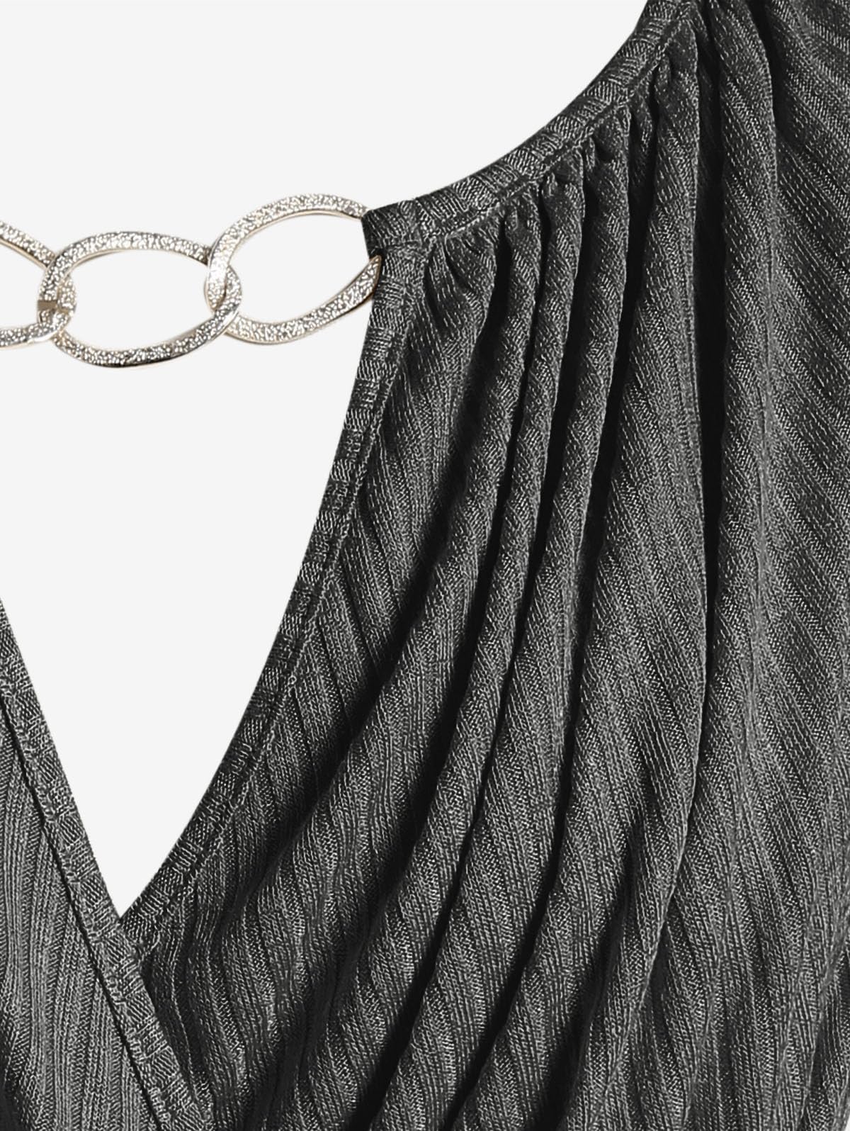 ROSE GAL Rosegal Womens Plus Size Wide Ribbed Keyhole Cutout Draped Ruched Surplice Wrap Long Sleeve Blouson Top - Image 5