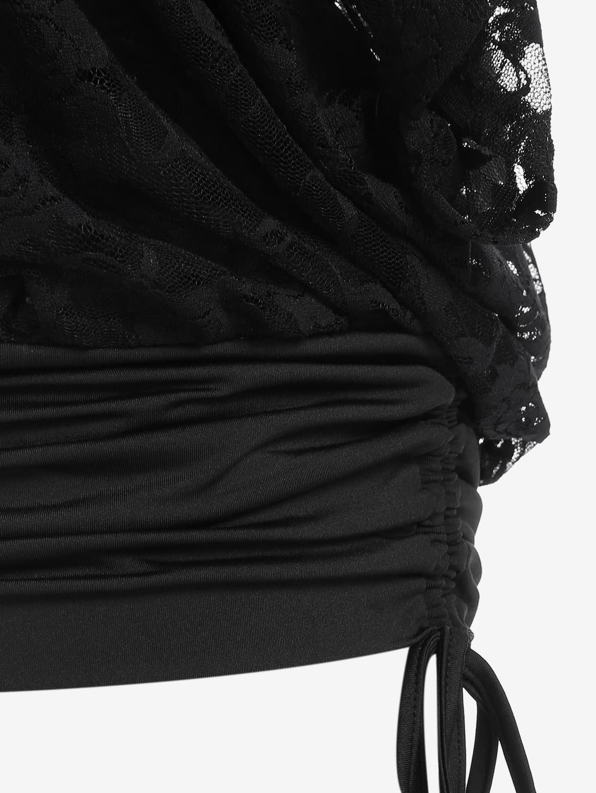 ROSE GAL Women Plus Size Cinched Ruched Batwing Sleeves Lace 2 in 1 Tee Blouson Top - Image 5