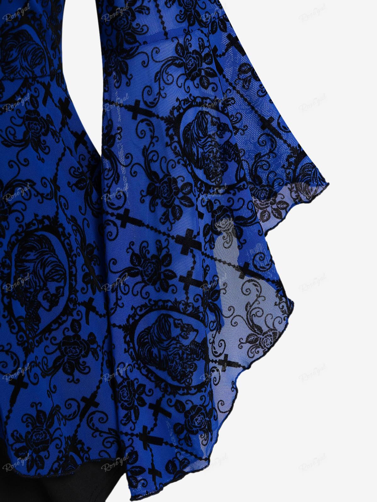 ROSE GAL Women Plus Size Flare Sleeves Ruffles Flower Lace Up 2 in 1 Top - Image 4