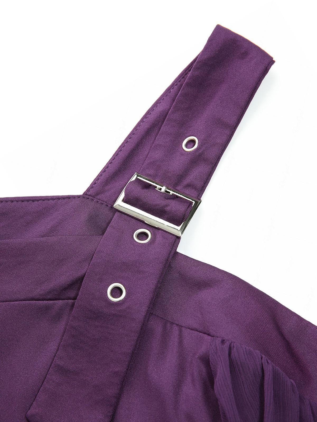 ROSE GAL Women Plus Size Gothic Top Buckle Straps Cold Shoulder Mesh Bell Sleeve Witch Halloween Costume Gothic Tee - Image 5