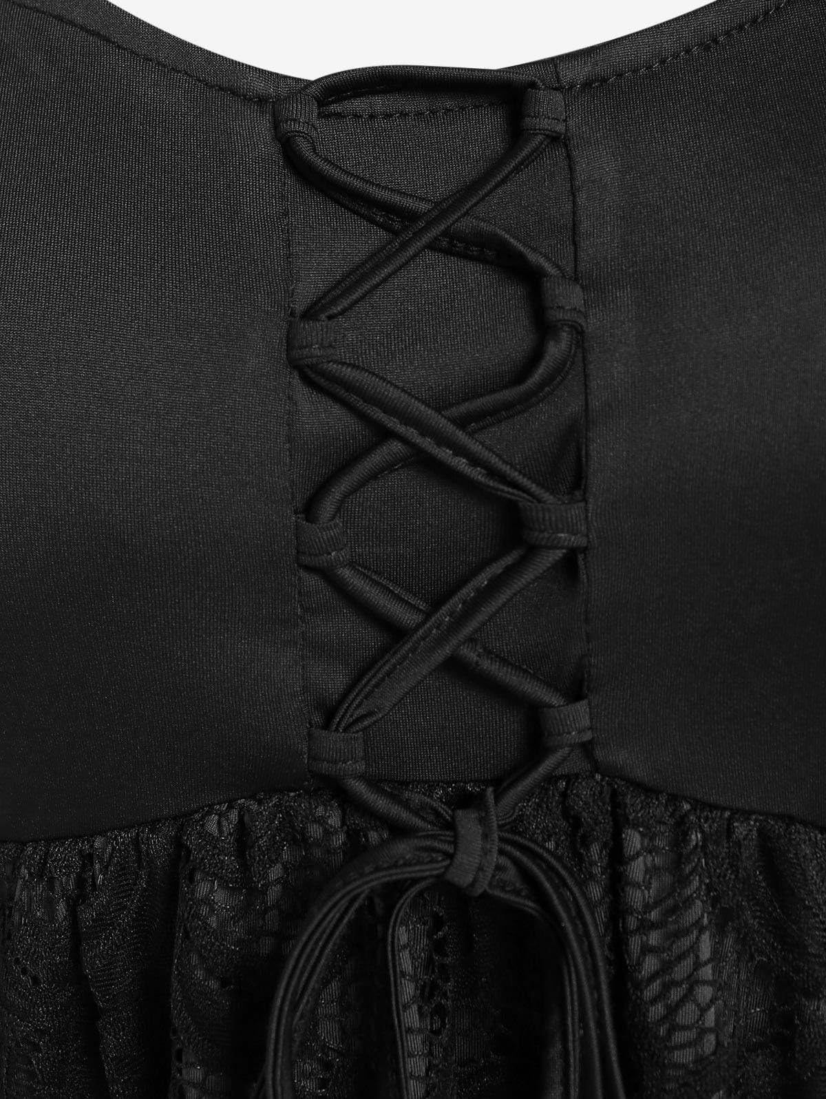 ROSE GAL Women Plus Size Lace-up Gothic Witch Halloween Costume Bell Sleeves T-Shirt - Image 4