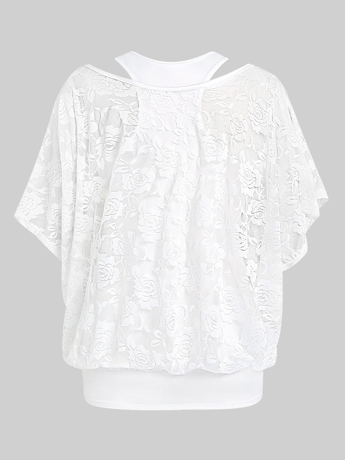 ROSE GAL Women Plus Size Skew Neck Sheer Lace Blouse and Racerback Tank Top Casual Crew Neck T-Shirt Summer Tops - Image 3