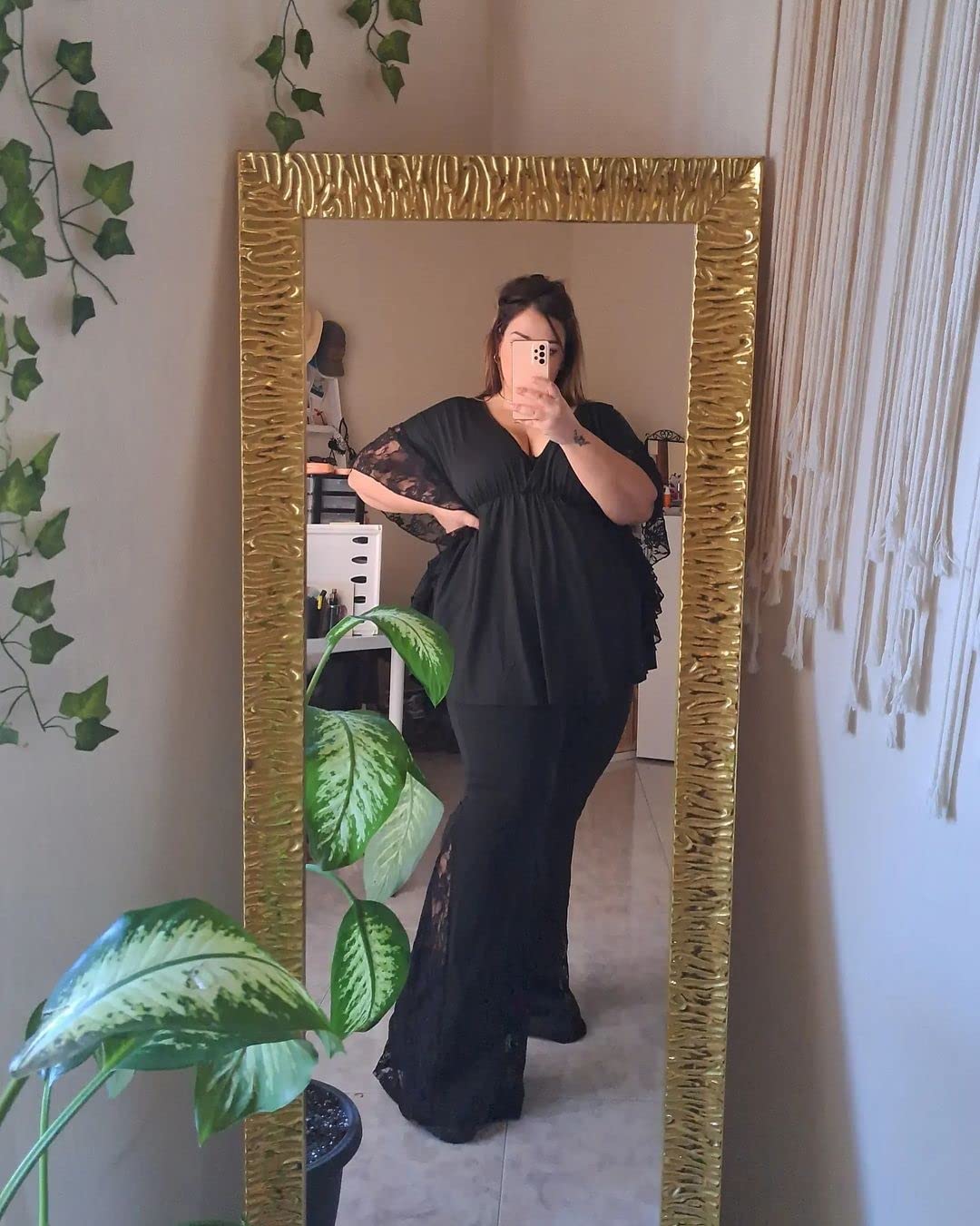 ROSE GAL Women's Plus Size Flower Lace Butterfly Sleeve T Shirt Curve Flower Lace Summer Casual Tunic - Image 3