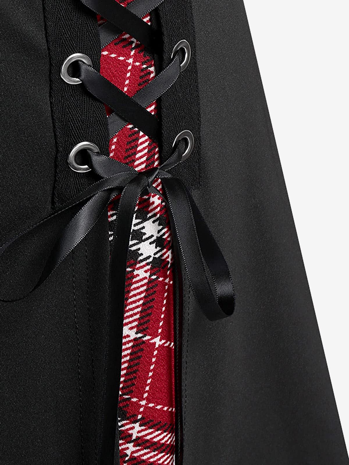 ROSE GAL Women's Plus Size Mini A-Line Gothic Skirt Casual Plain Chain Detail High Waisted Short Stitching Plaid Pleated - Image 5