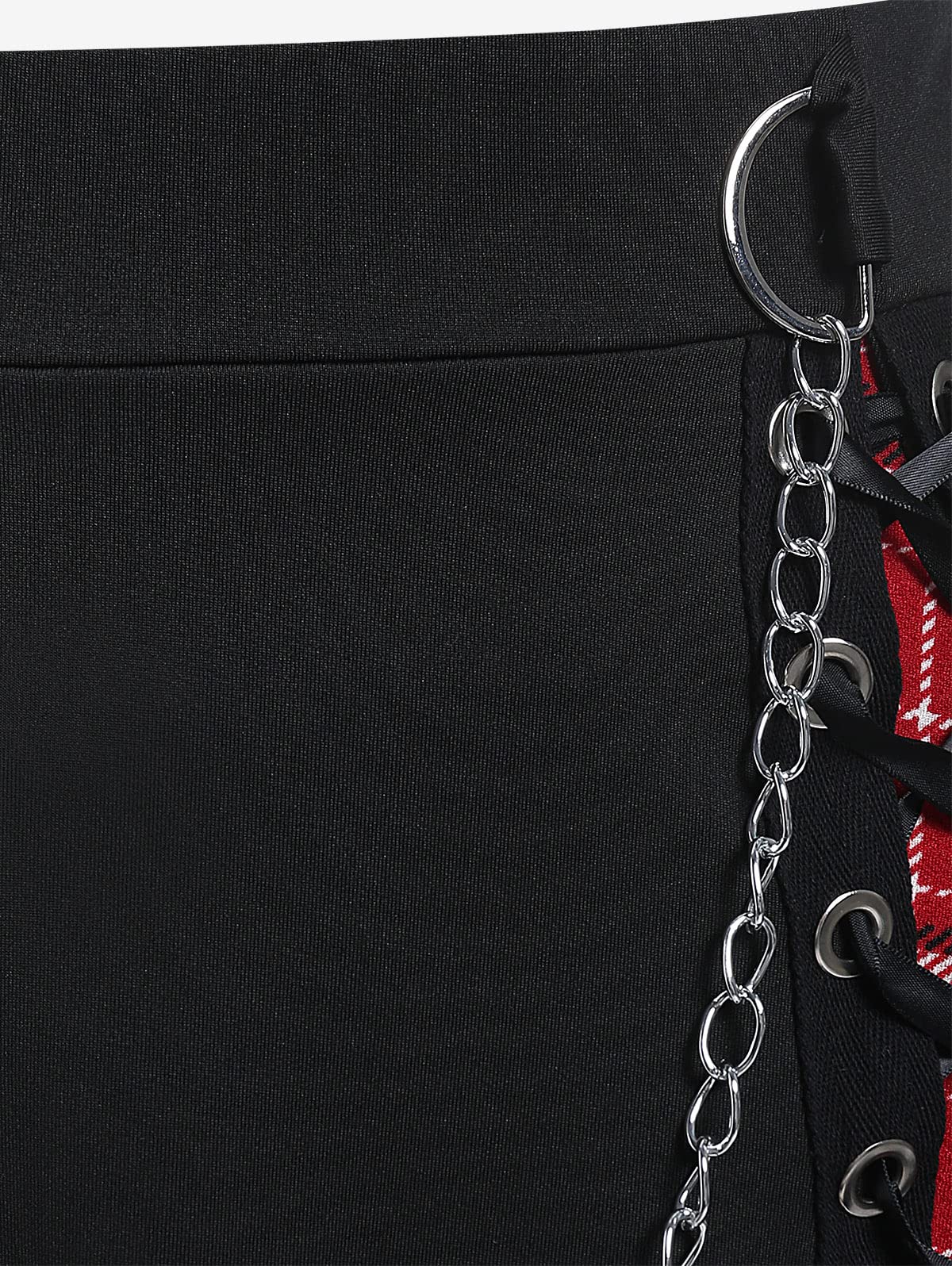 ROSE GAL Women's Plus Size Mini A-Line Gothic Skirt Casual Plain Chain Detail High Waisted Short Stitching Plaid Pleated - Image 7