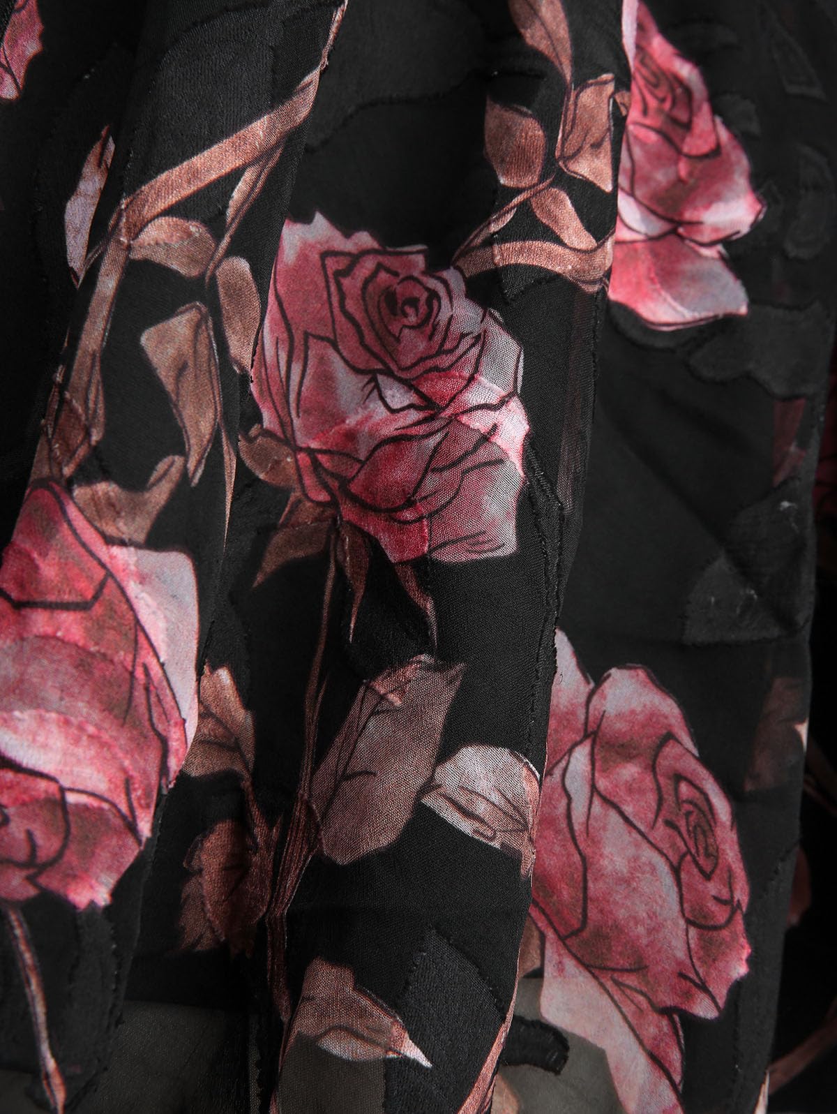 Rosegal Plus Size Women Gothic T-Shirt 2 in 1 Top Cold Shoulder Chiffon Bell Sleeves Rose Flower Print Lace Up Flowy Top - Image 4