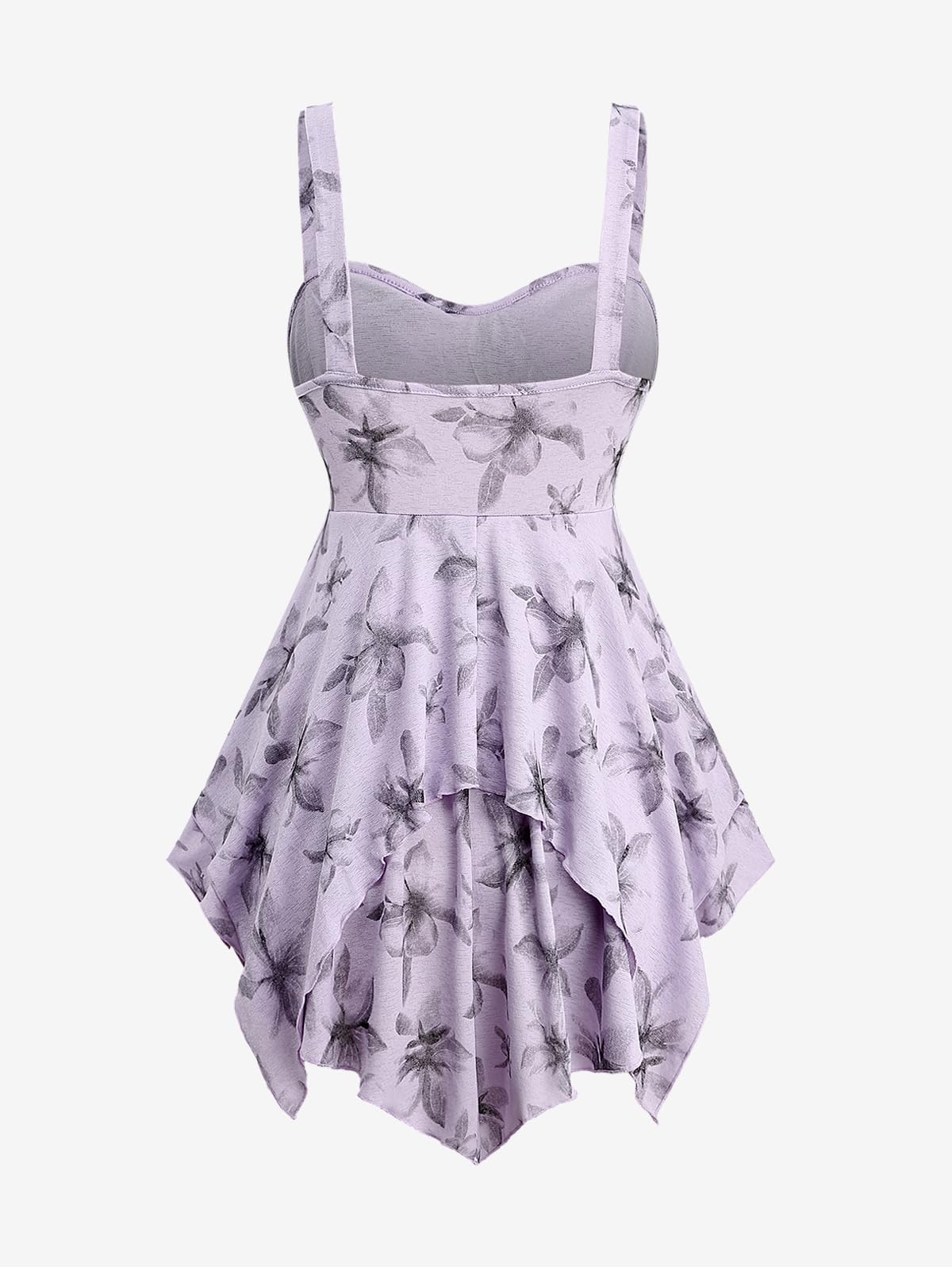 Rosegal Women Plus Size Flowy Summer Floral Babydoll Tank Top Backless Layered Handkerchief - Image 3