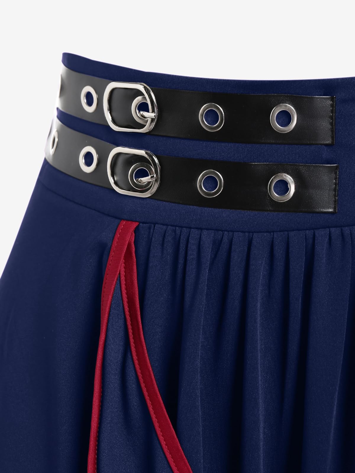 Rosegal Women's Plus Size Gothic Mini Skirt Contrast Tape Buckled Midi High Waist Elastic A-Line Skirt - Image 4